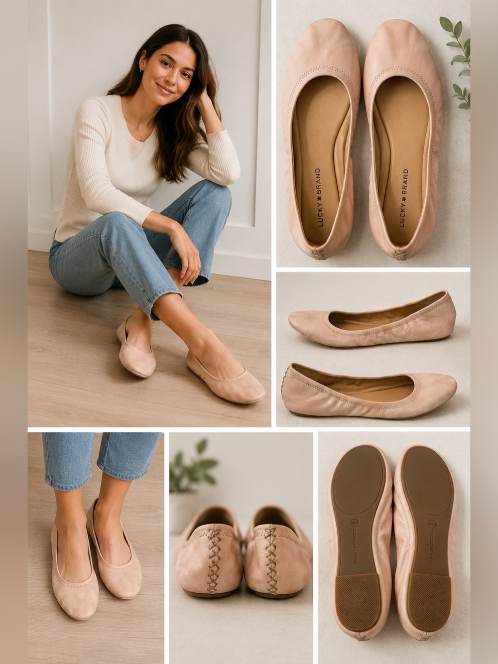 NWOT Lucky Brand Emmie Ballet Flats Blush Pink Leather Slip On Shoes 10W